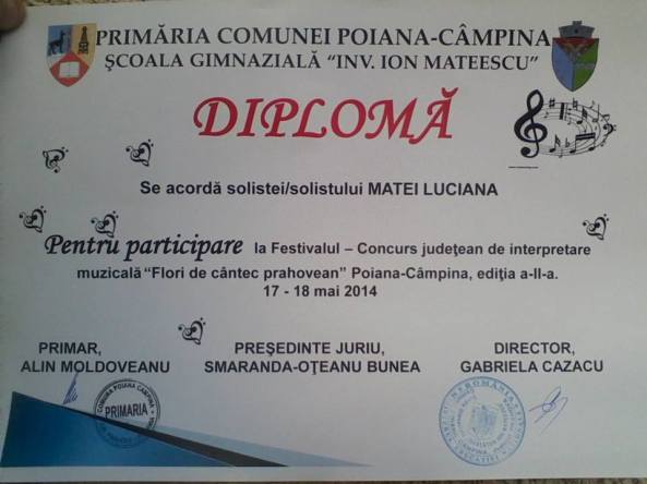 Diploma concurs Poiana Campina